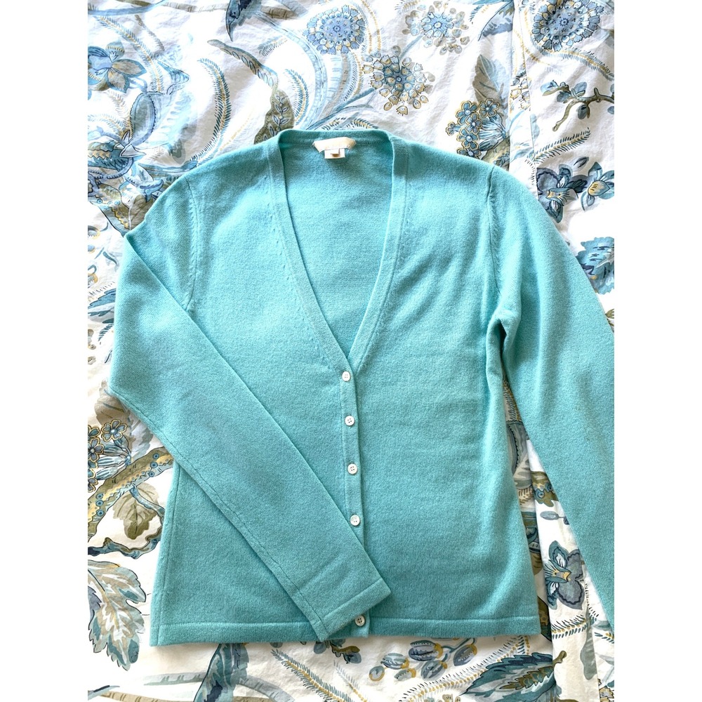 Michael Kors 100% Cashmere V-Neck Cardigan M Pastel Teal Blue Italian Yarn - Picture 16 of 16